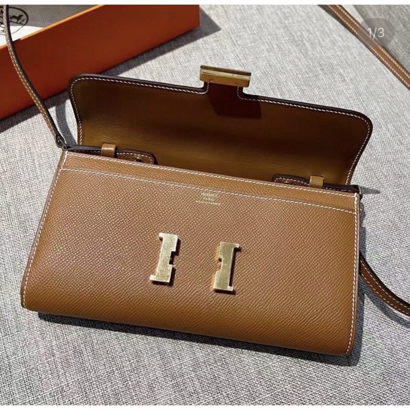 附購證正本Y刻愛馬仕Hermes Constance to go 康康WOC金金棕焦糖金釦-3