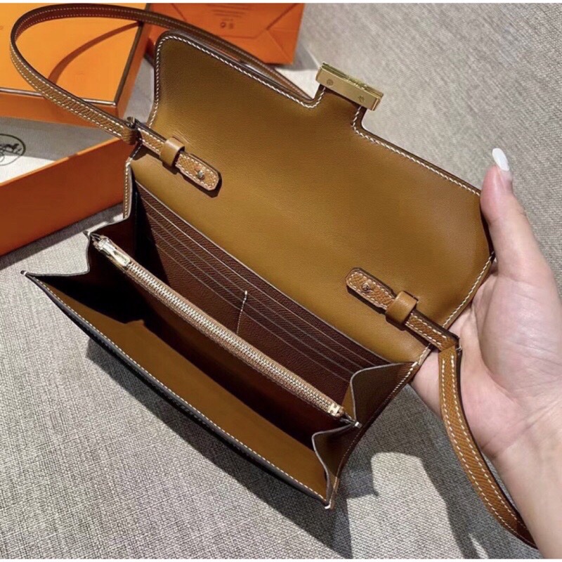 附購證正本Y刻愛馬仕Hermes Constance to go 康康WOC金金棕焦糖金釦-4