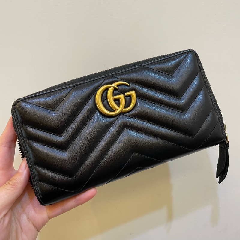 Gucci黑金雙G marmont 長夾-0
