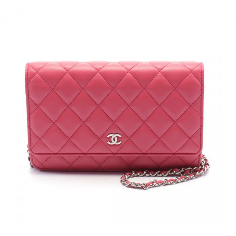 【日本直送】 中古CHANEL[AB]菱格紋 鏈條小羊皮 粉色 銀色五金-0