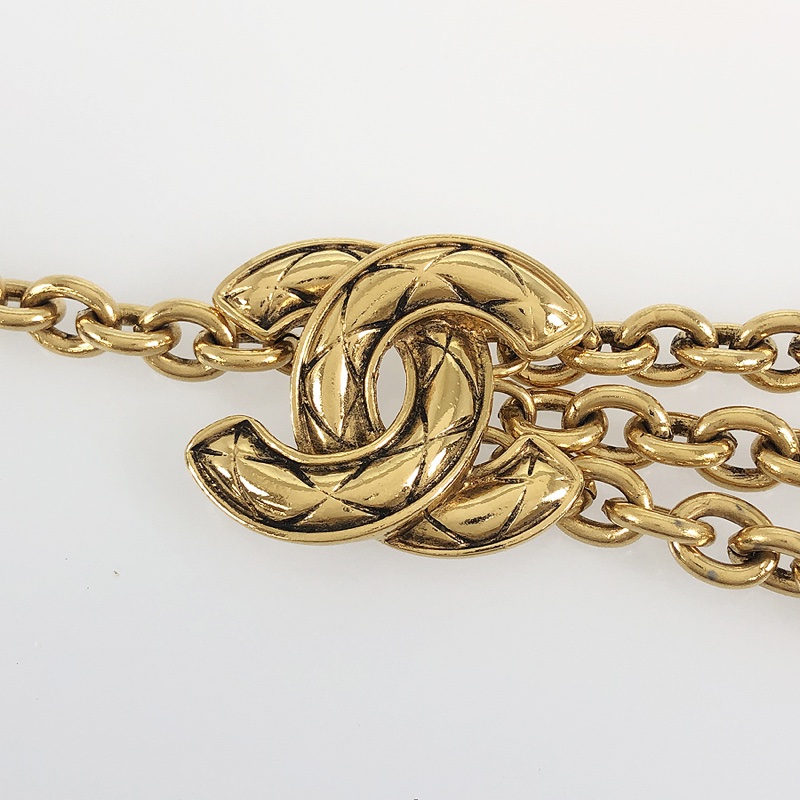 Chanel vintage香奈兒復古超美明星款中性款經典款菱格紋cc標誌金色古董腰鍊 腰鏈 腰帶-3
