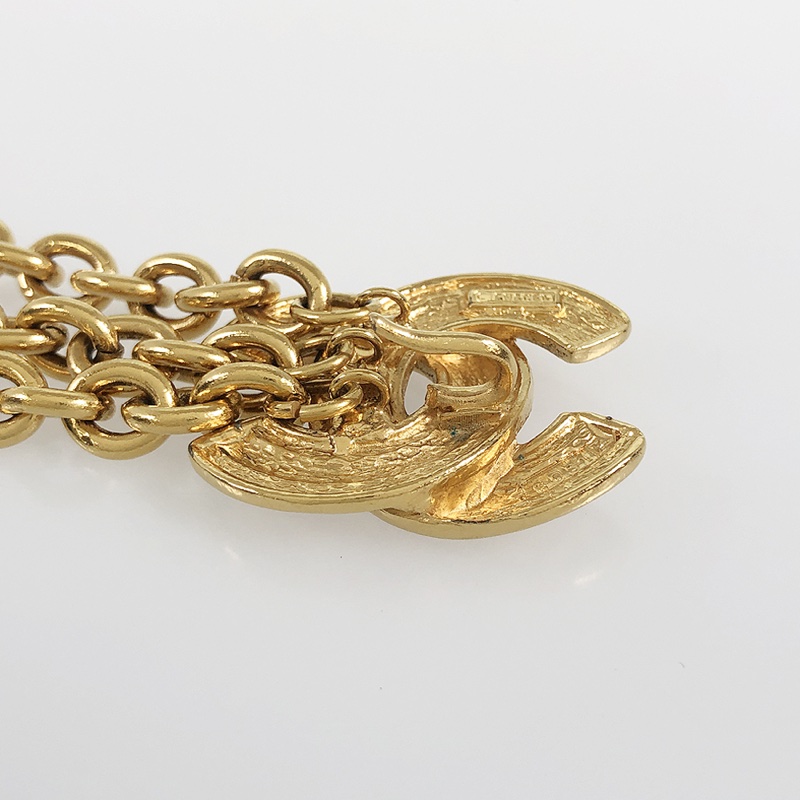 Chanel vintage香奈兒復古超美明星款中性款經典款菱格紋cc標誌金色古董腰鍊 腰鏈 腰帶-4