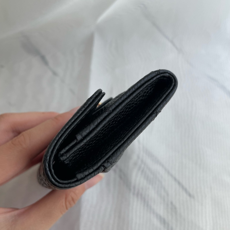 Chanel 黑荔枝皮金雙C單層 釦式卡包-7