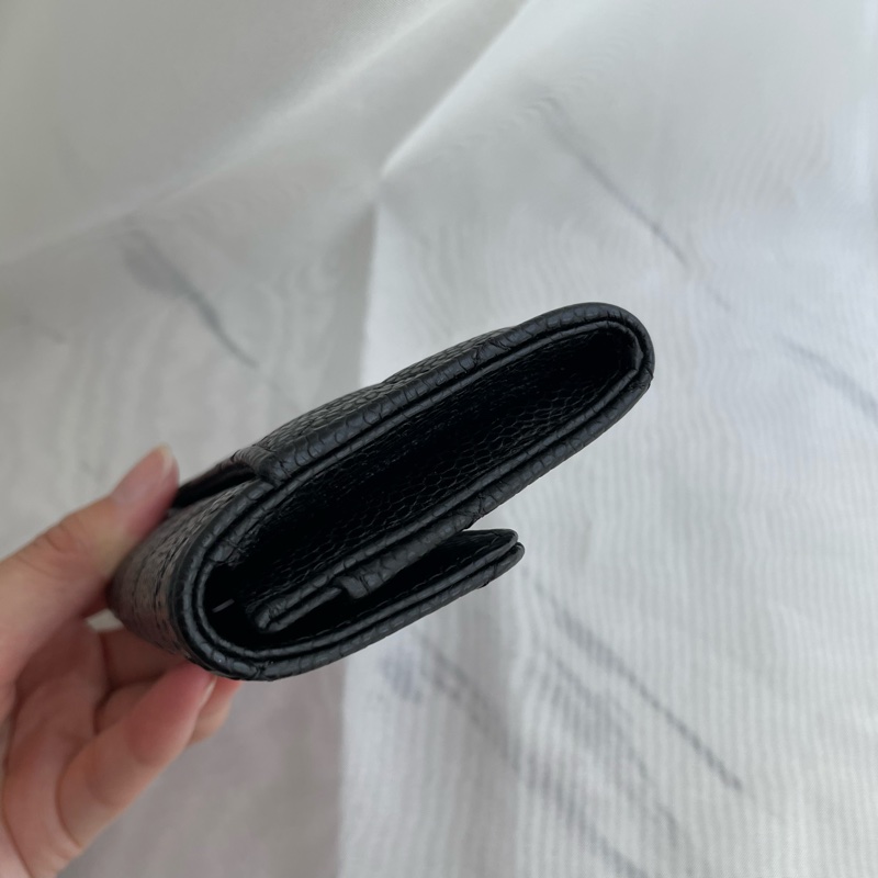 Chanel 黑荔枝皮金雙C單層 釦式卡包-8