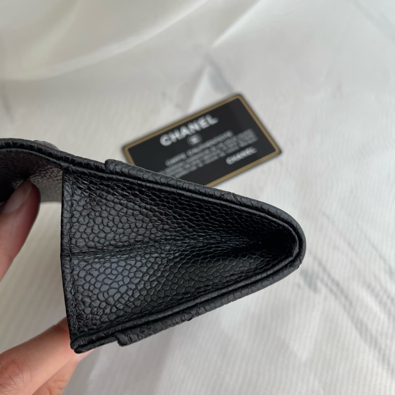 Chanel 黑荔枝皮金雙C單層 釦式卡包-9