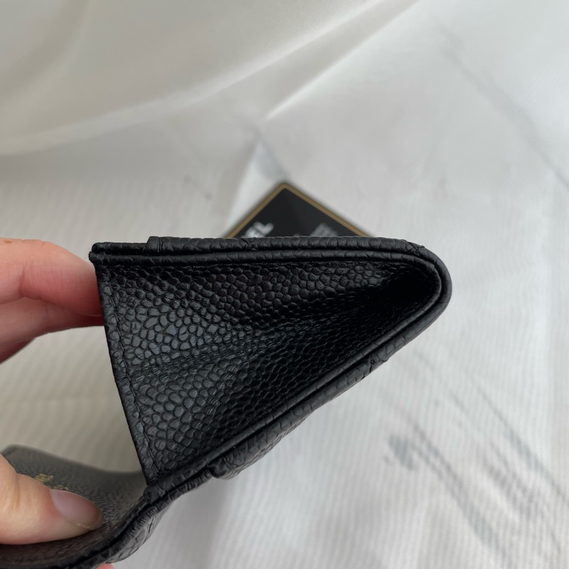 Chanel 黑荔枝皮金雙C單層 釦式卡包-10