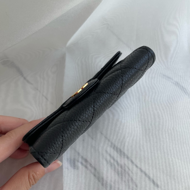 Chanel 黑荔枝皮金雙C單層 釦式卡包-12