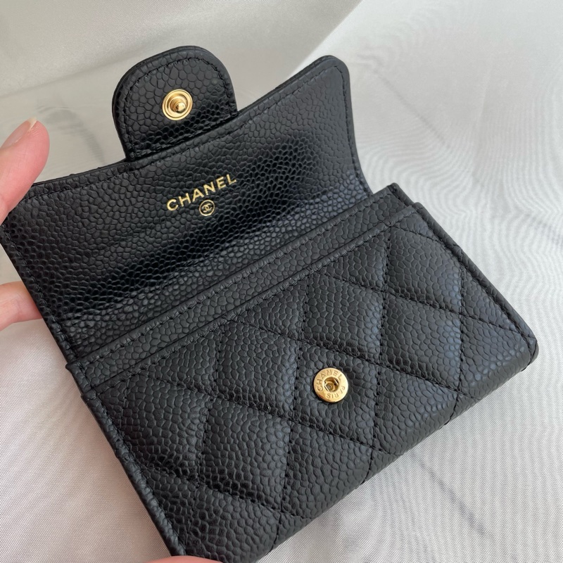 Chanel 黑荔枝皮金雙C單層 釦式卡包-13