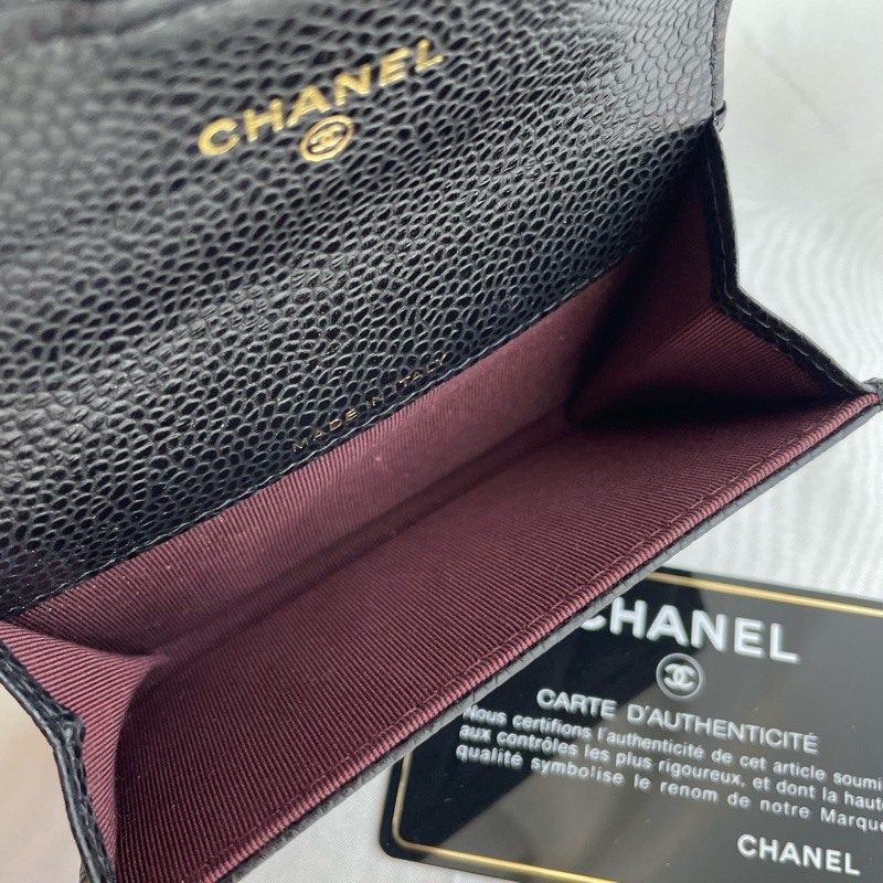 Chanel 黑荔枝皮金雙C單層 釦式卡包-15