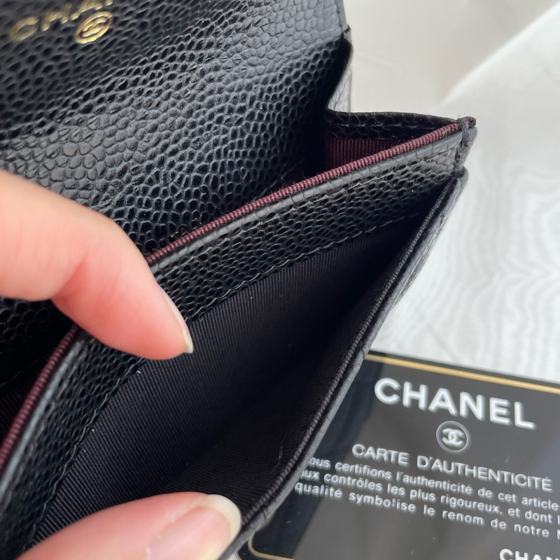 Chanel 黑荔枝皮金雙C單層 釦式卡包-16
