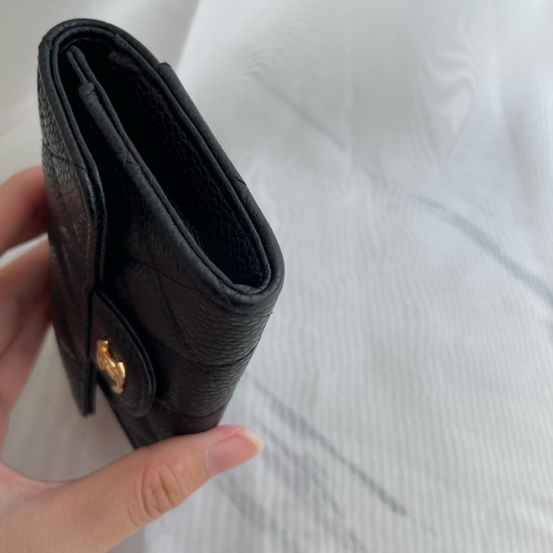 Chanel 黑荔枝皮金雙C單層 釦式卡包-17