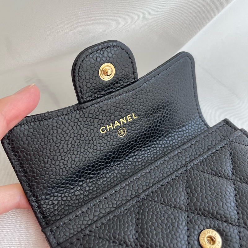 Chanel 黑荔枝皮金雙C單層 釦式卡包-20