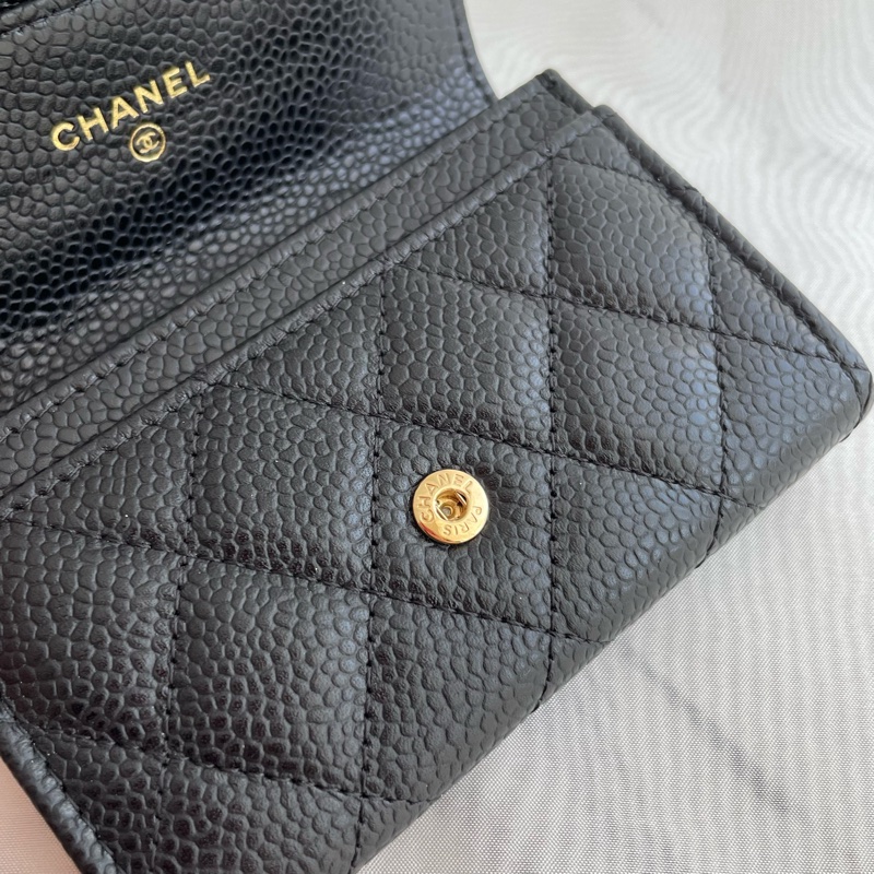 Chanel 黑荔枝皮金雙C單層 釦式卡包-22