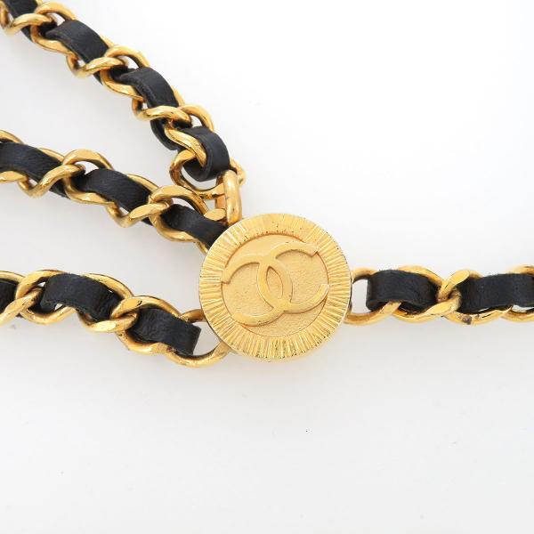 Chanel vintage香奈兒復古經典黑金1984年三層垂墜穿皮鏈條cc標誌腰鍊 腰鏈 腰帶 皮帶-2