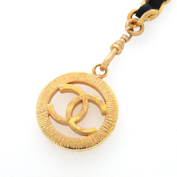 Chanel vintage香奈兒復古經典黑金1984年三層垂墜穿皮鏈條cc標誌腰鍊 腰鏈 腰帶 皮帶-3