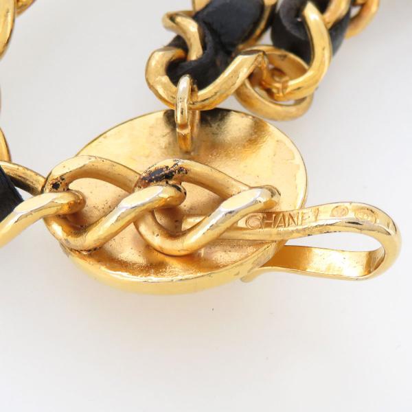 Chanel vintage香奈兒復古經典黑金1984年三層垂墜穿皮鏈條cc標誌腰鍊 腰鏈 腰帶 皮帶-5