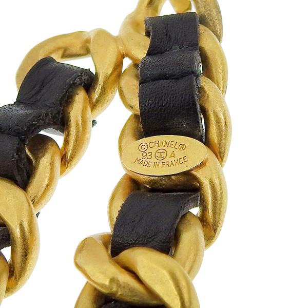 Chanel vintage香奈兒復古經典黑金雙層垂墜穿皮鏈條coco可可女士金幣造型標誌腰鍊 腰鏈 腰帶 皮帶-3