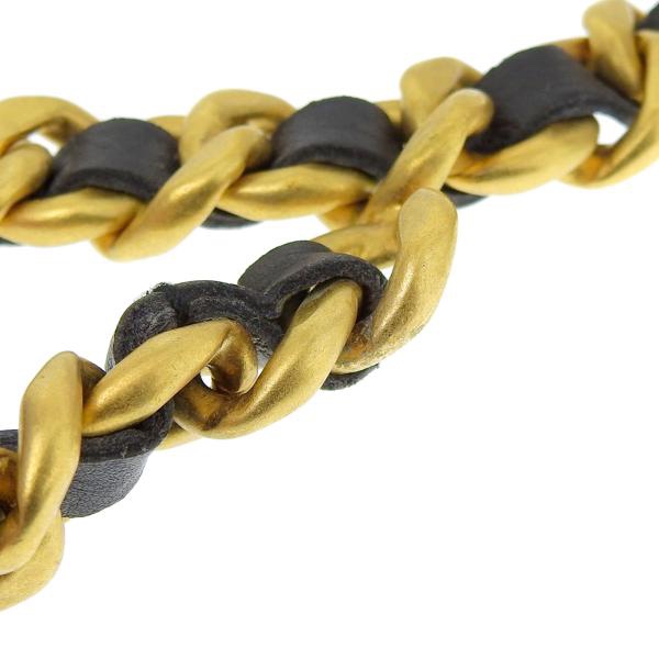 Chanel vintage香奈兒復古經典黑金雙層垂墜穿皮鏈條coco可可女士金幣造型標誌腰鍊 腰鏈 腰帶 皮帶-5