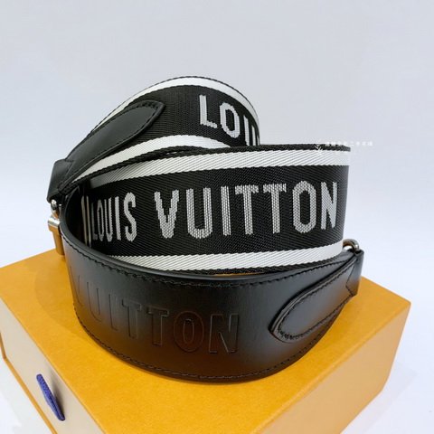 LV Sporty 黑牛皮拚黑白編織調整背帶J02496-1