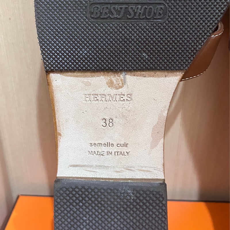 Hermes oran H拖鞋 金棕色38號（已鑑定為真品）-9