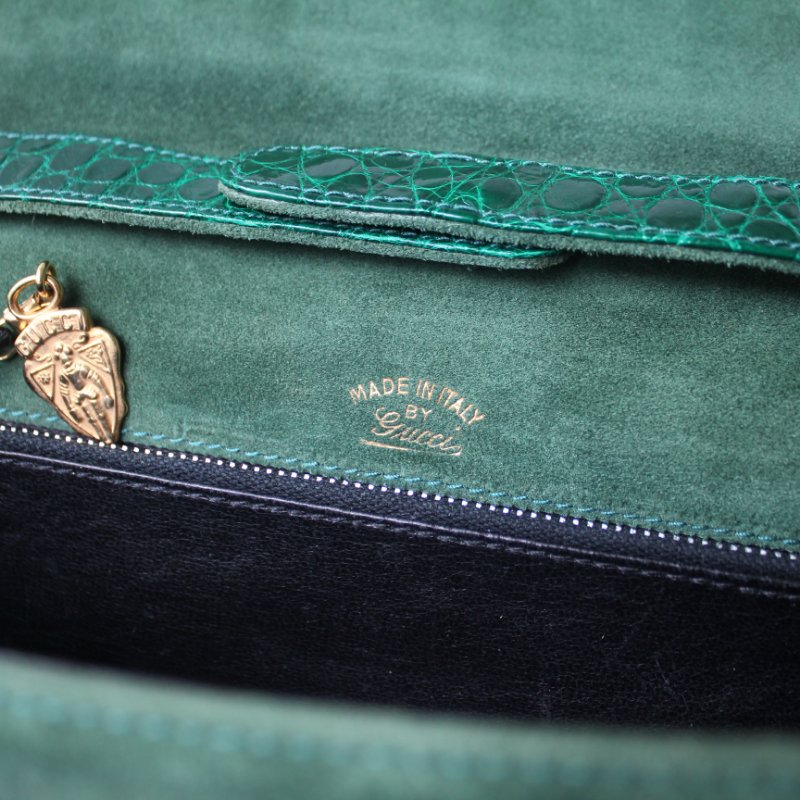 Gucci vintage 60s苔綠色麂皮古董信封包-8