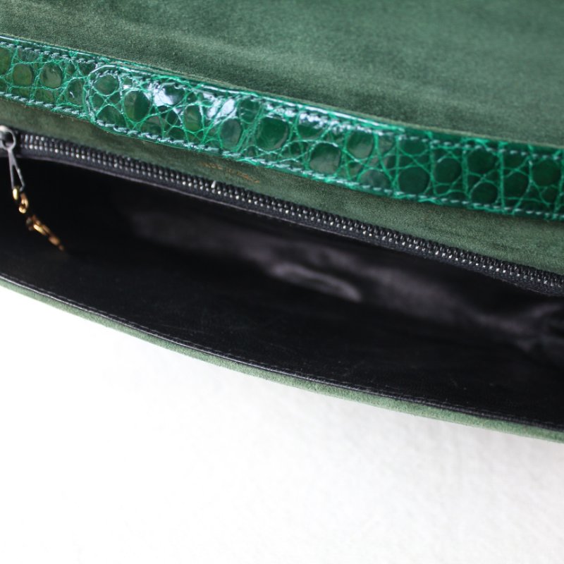 Gucci vintage 60s苔綠色麂皮古董信封包-9