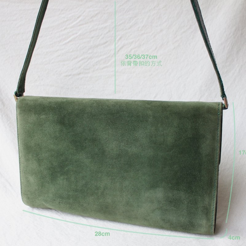 Gucci vintage 60s苔綠色麂皮古董信封包-14