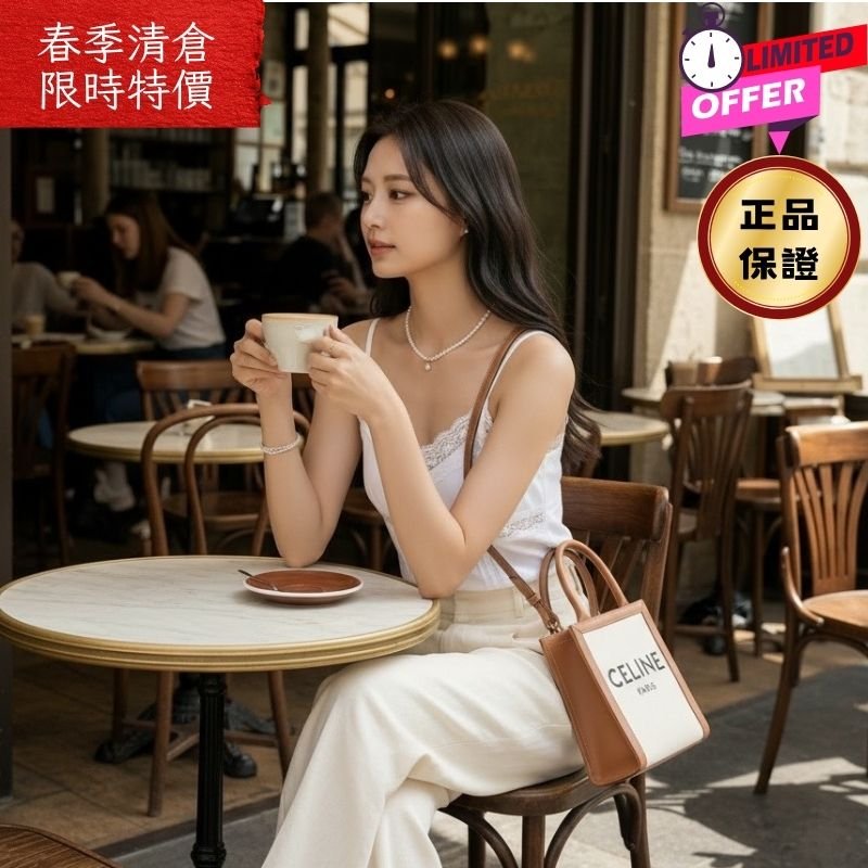 🎉新品好折扣✨Celine Triomphe 193302 凱旋門帆布迷你直式 Cabas包/付長肩帶-0