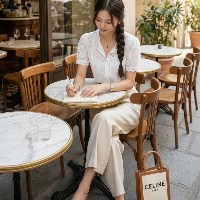 🎉新品好折扣✨Celine Triomphe 193302 凱旋門帆布迷你直式 Cabas包/付長肩帶-3
