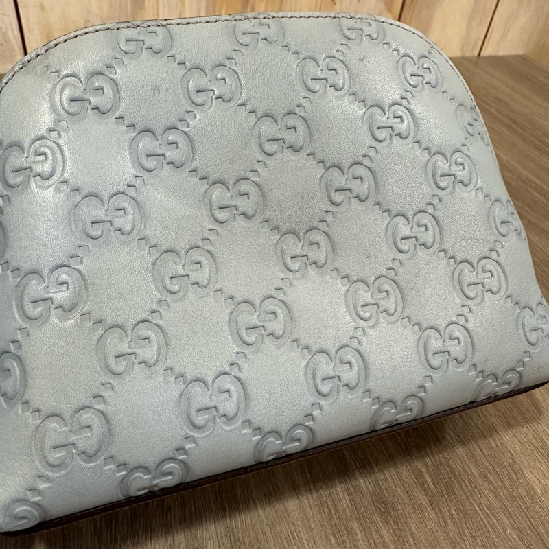 Gucci 141810 淺藍牛皮壓紋拉鍊化妝包 零錢包-16