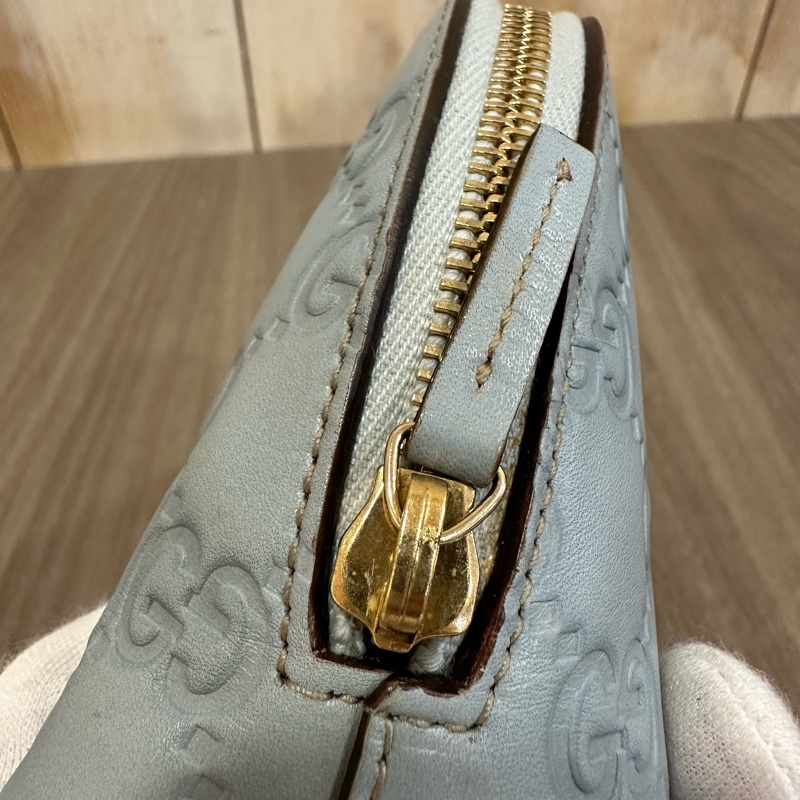 Gucci 141810 淺藍牛皮壓紋拉鍊化妝包 零錢包-18