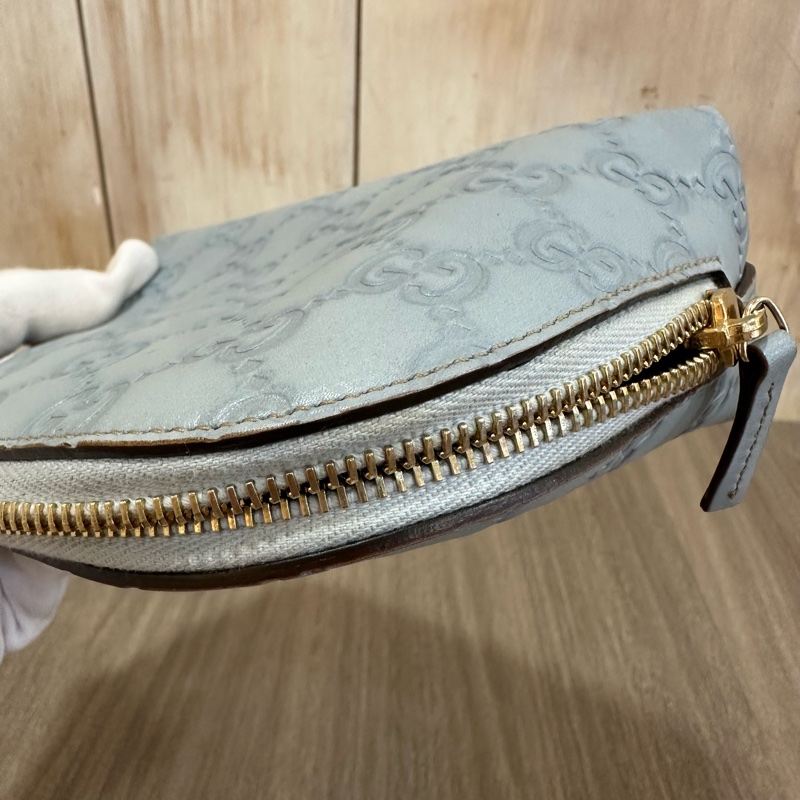 Gucci 141810 淺藍牛皮壓紋拉鍊化妝包 零錢包-23