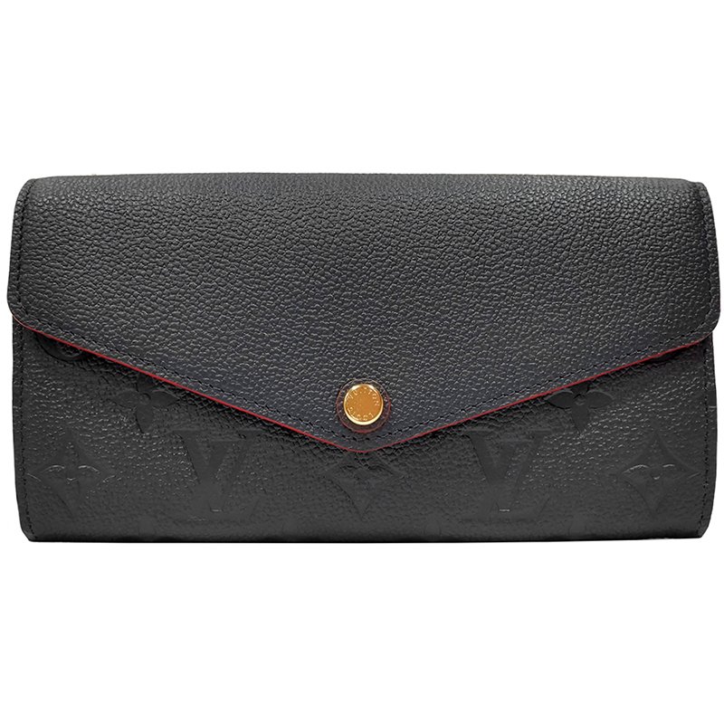 【Louis Vuitton 路易威登】M61182經典SARAH系列 Empreinte 小牛皮信封式翻蓋長夾/錢包(黑色)-0