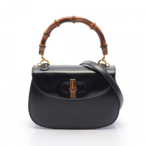  【日本直送】 中古GUCCI[B]竹節 真皮手提包 黑色 兩用款