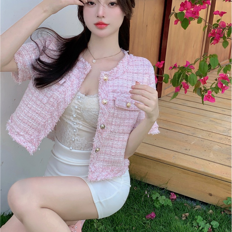 🇯🇵🇯🇵 粉紅色短版小香風外套-6