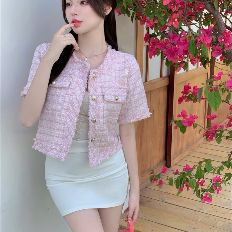 🇯🇵🇯🇵 粉紅色短版小香風外套-14