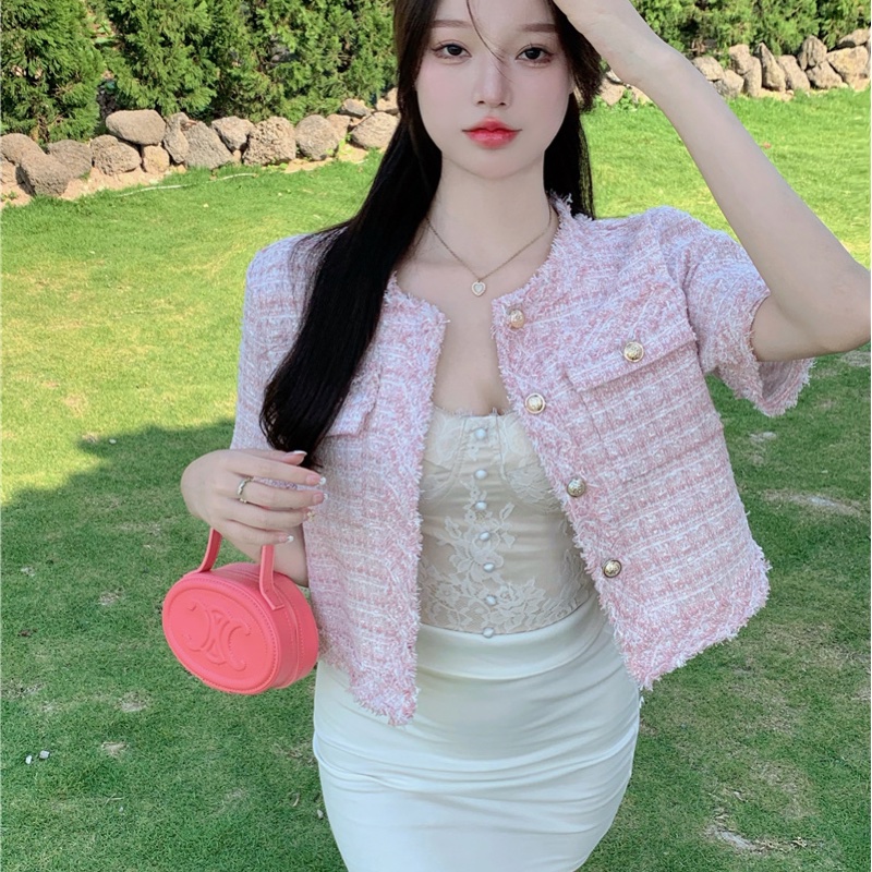 🇯🇵🇯🇵 粉紅色短版小香風外套-28