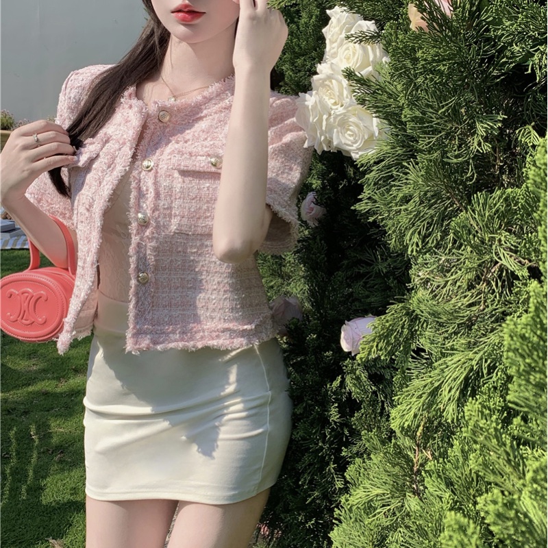 🇯🇵🇯🇵 粉紅色短版小香風外套-30