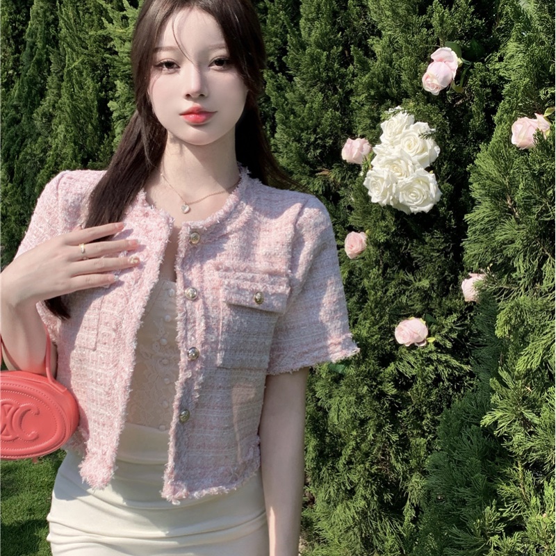 🇯🇵🇯🇵 粉紅色短版小香風外套-35