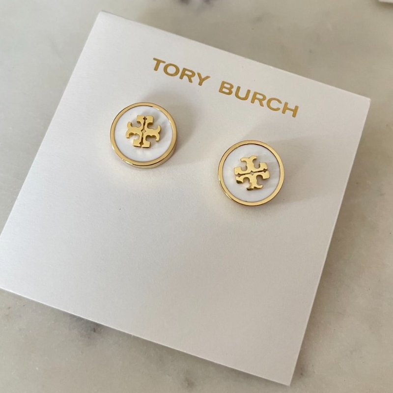 【預購】Tory Burch 雙T圓形白金配色耳環 耳釘-0