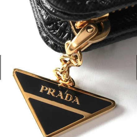 Prada 1ML018 Saffiano 倒三角標 Logo 拉鍊二折短夾 黑色-7