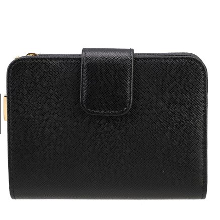 Prada 1ML018 Saffiano 倒三角標 Logo 拉鍊二折短夾 黑色-8
