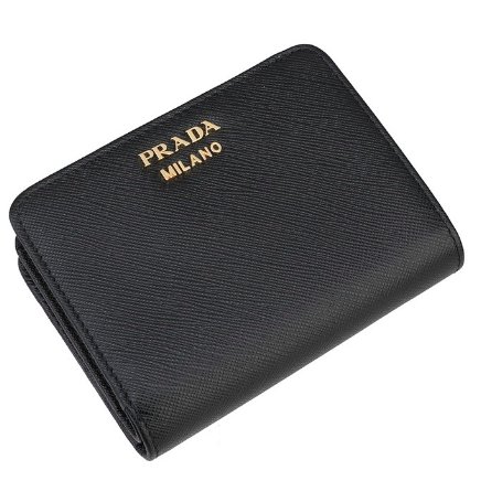 Prada 1ML018 Saffiano 倒三角標 Logo 拉鍊二折短夾 黑色-9