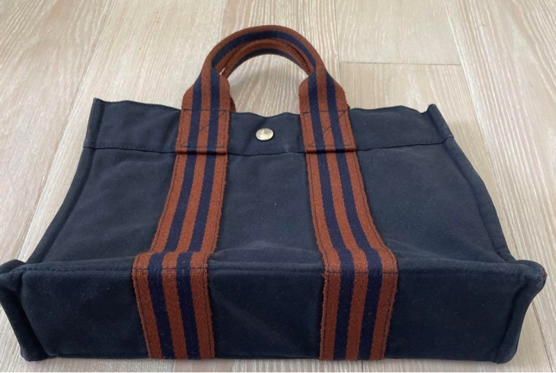 2手HERMES30cm黑藍布質萬用公事包-1