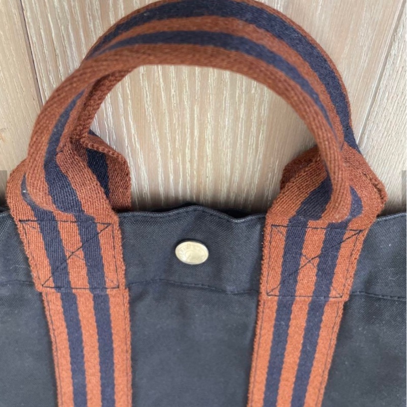 2手HERMES30cm黑藍布質萬用公事包-5