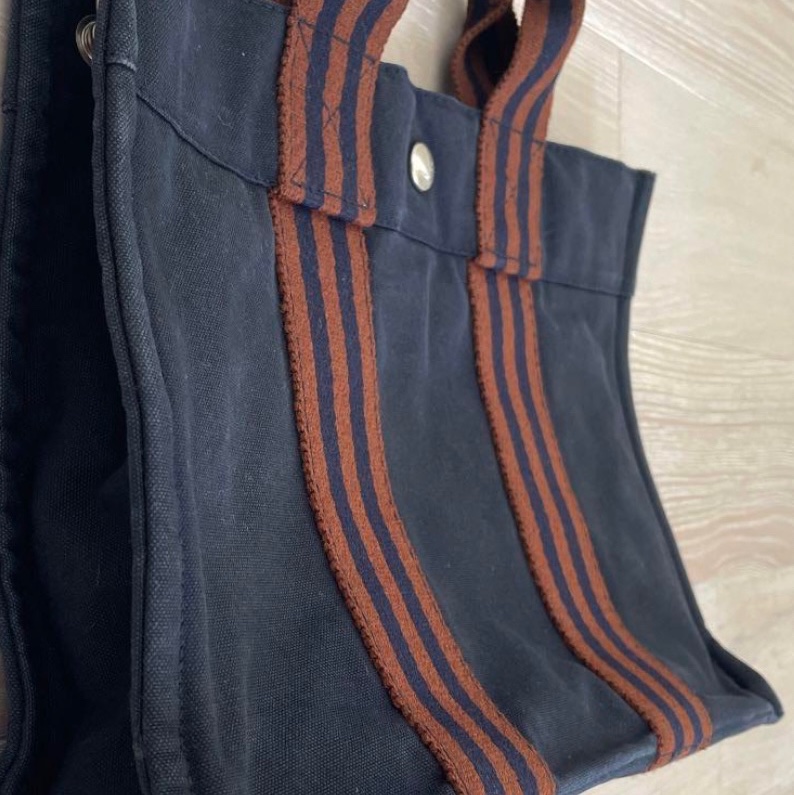 2手HERMES30cm黑藍布質萬用公事包-6