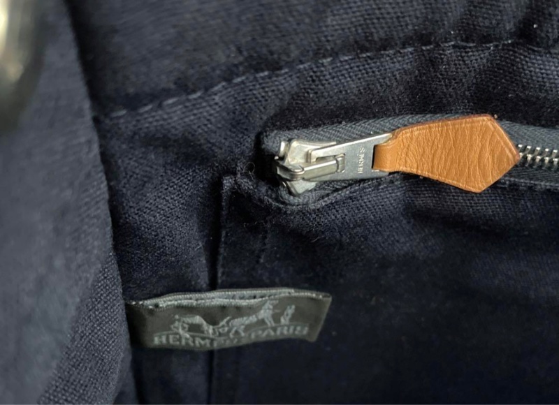 2手HERMES30cm黑藍布質萬用公事包-23