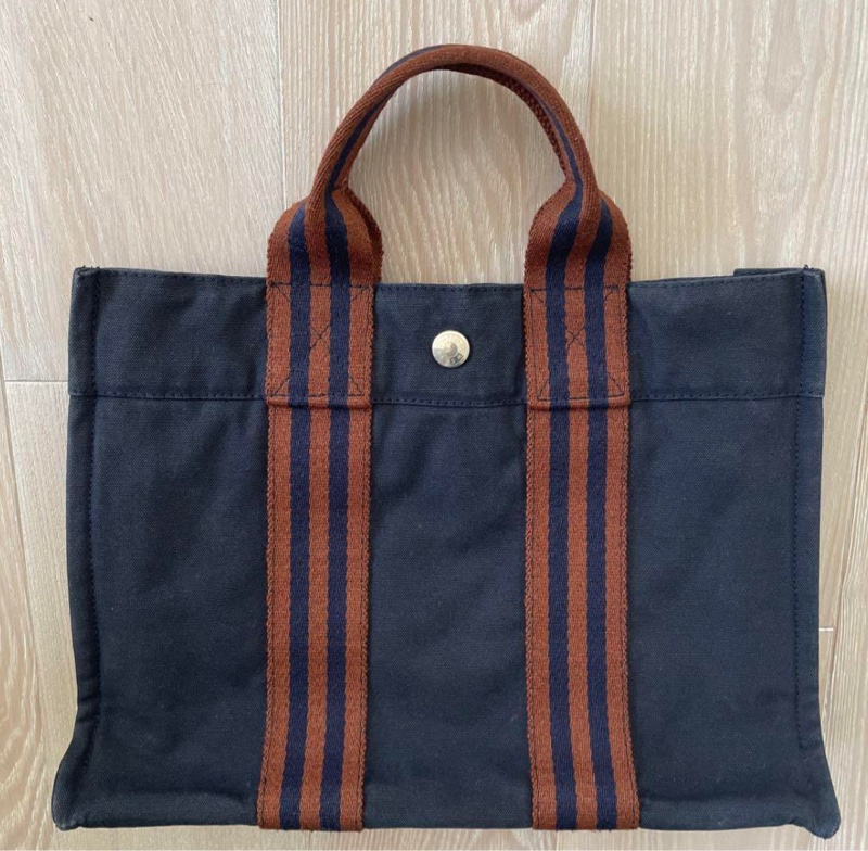 2手HERMES30cm黑藍布質萬用公事包-26