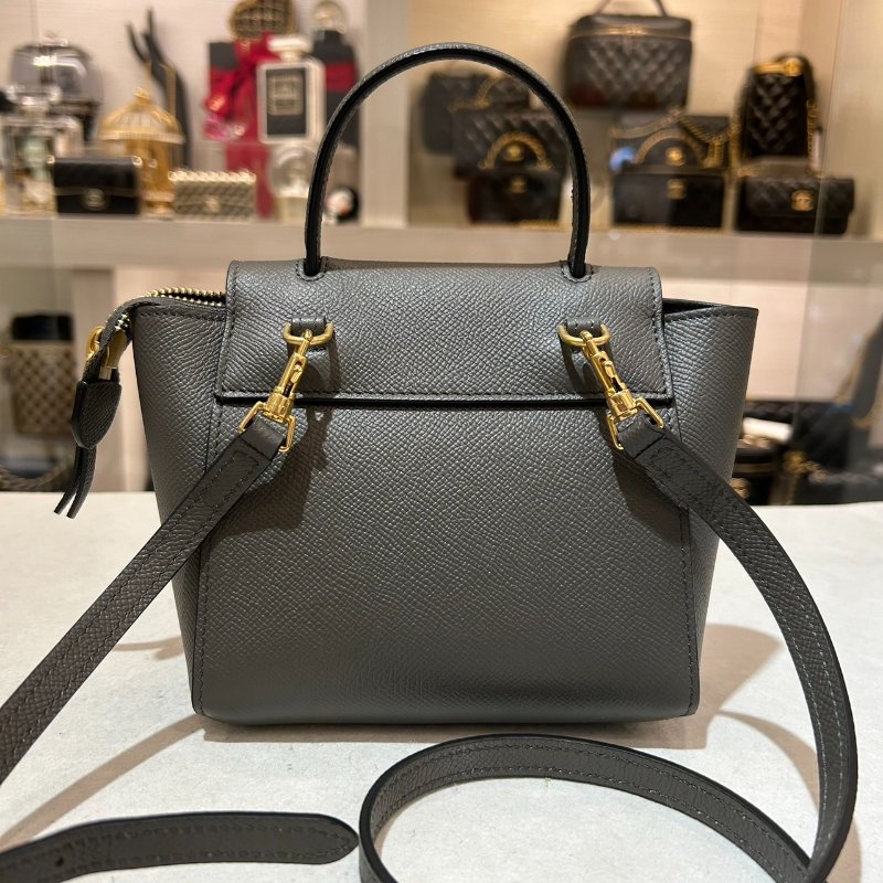 CELINE PICO BELT荔枝紋小牛皮手提斜背包/灰-3