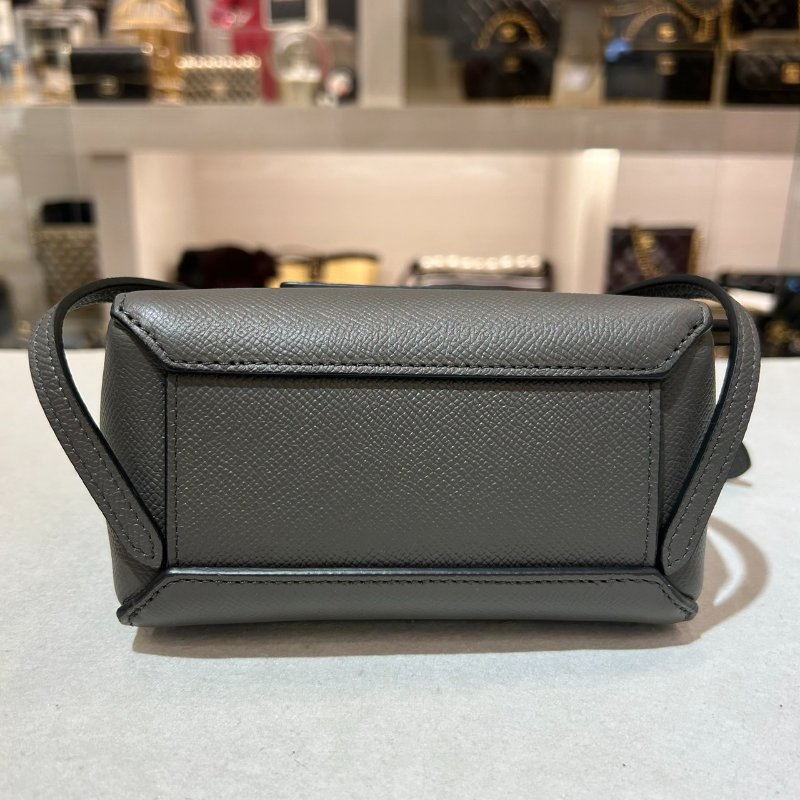 CELINE PICO BELT荔枝紋小牛皮手提斜背包/灰-4